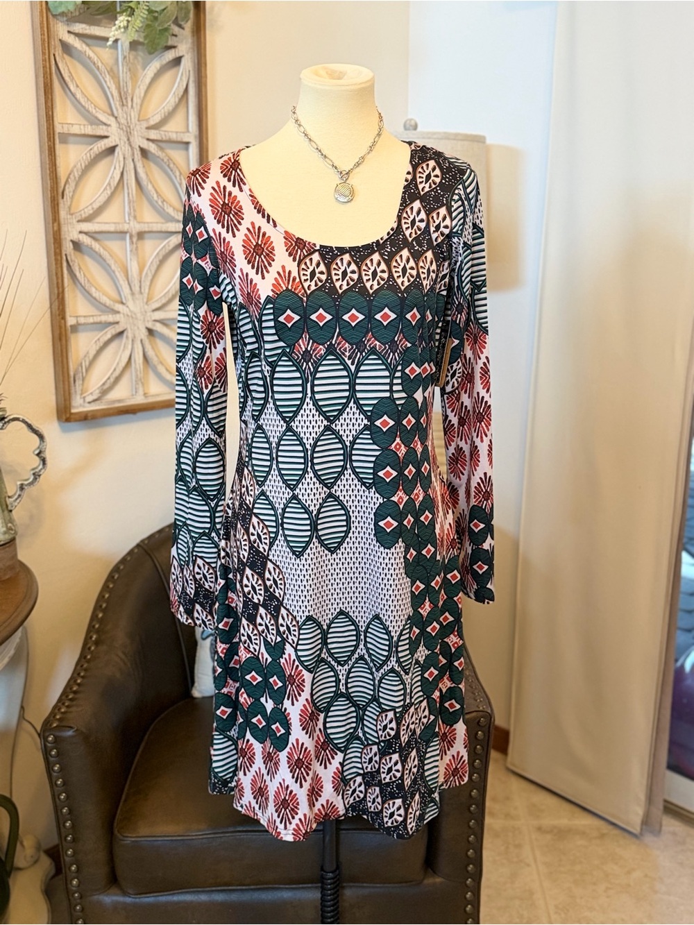 Tango Mango Long sleeve print dress size small NWT